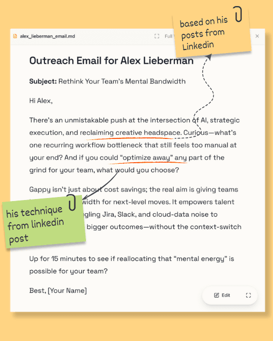 Personalise outreach message for prospects