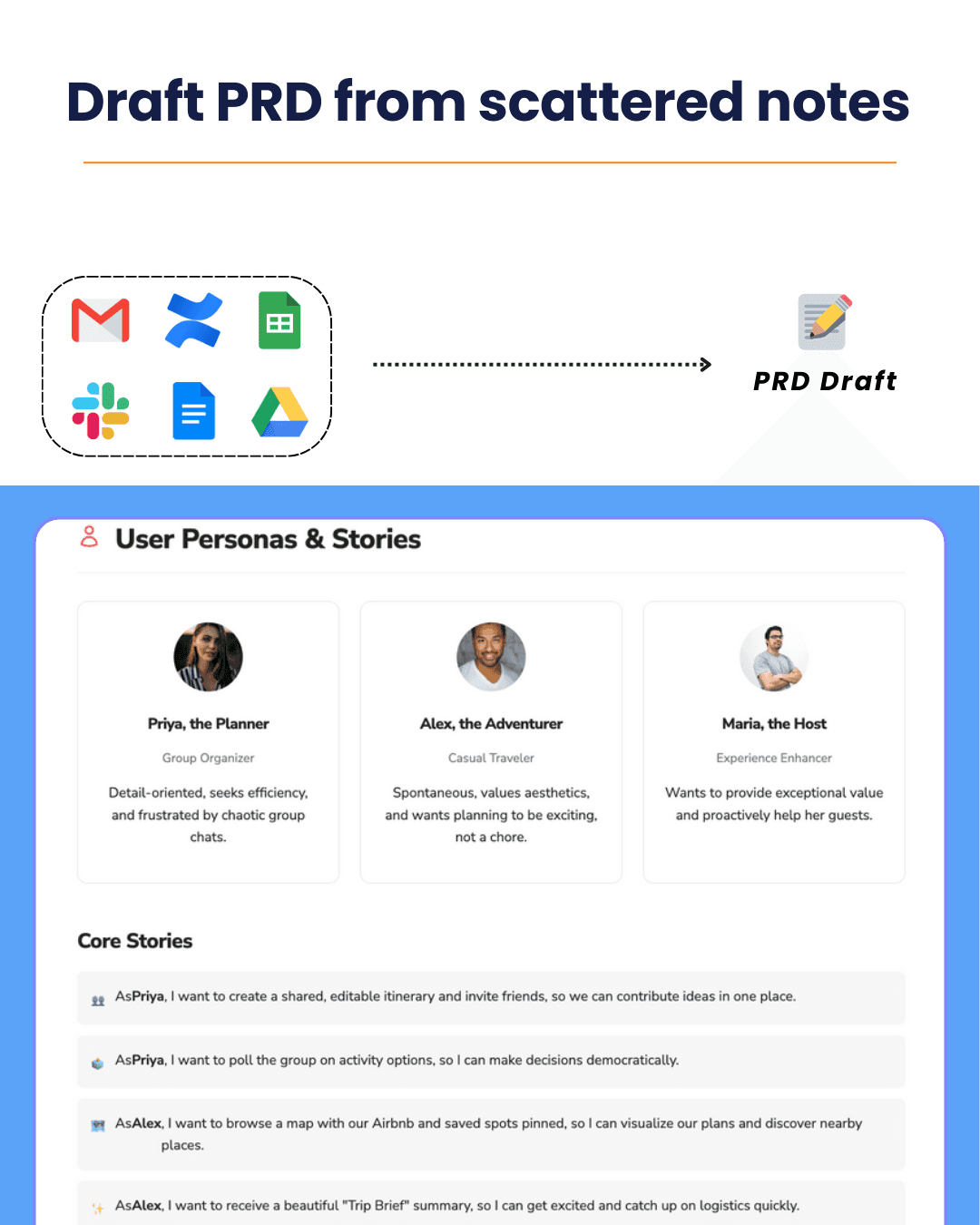 Scattered Notes on Docs, Slack and Email → Turn into a PRD Draft